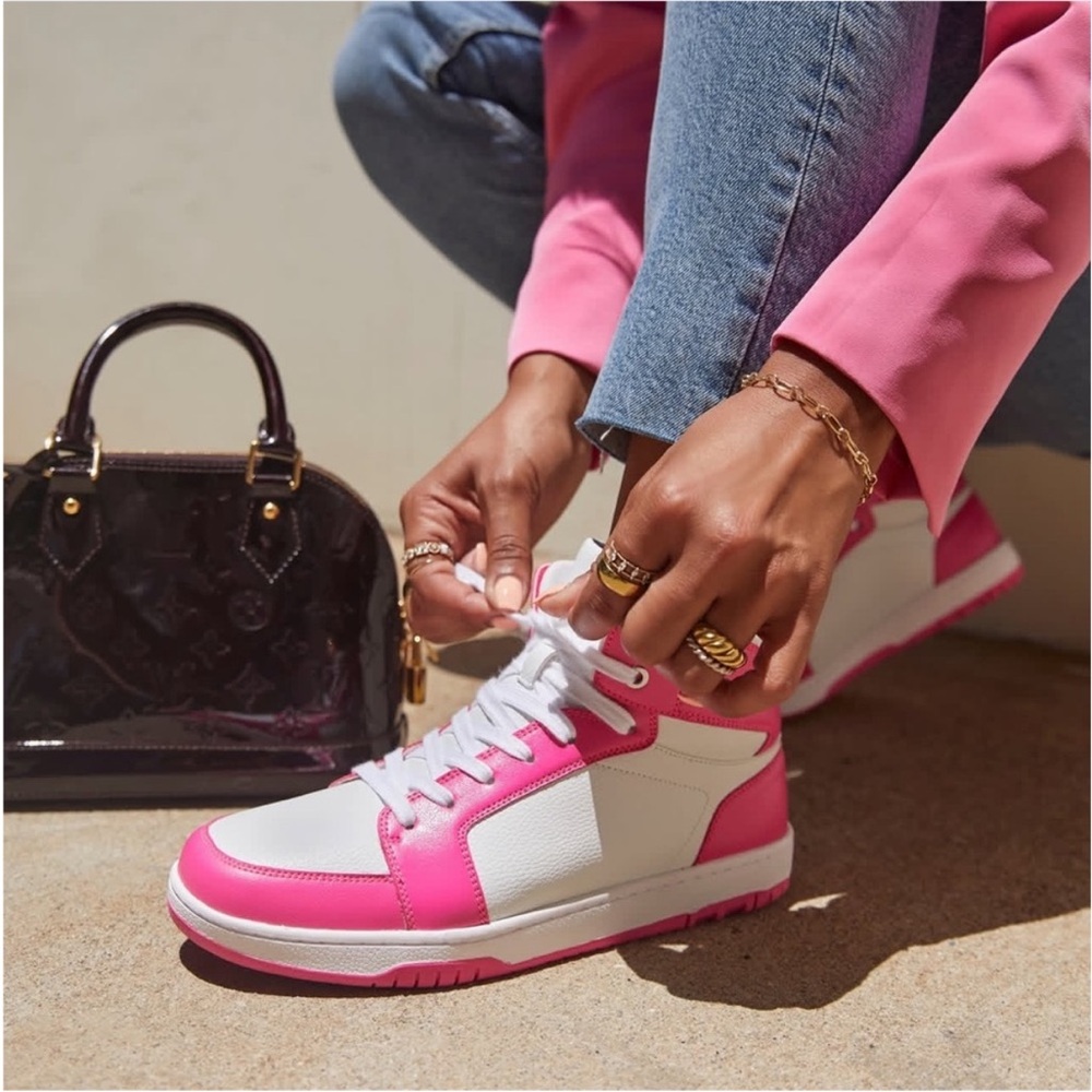 Shoedazzle TAMEKA Hot Pink & White High Top Sneakers - Size 6